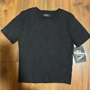 Art Class Girls’ Short Sleeve Ribbed Shirt - Black S
